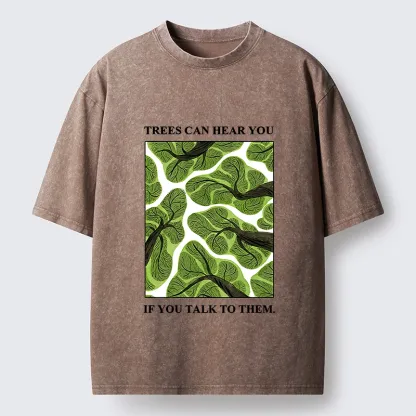 Tokyo-Tiger Calm Nature Print Trees Listen To You Washed T-Shirt