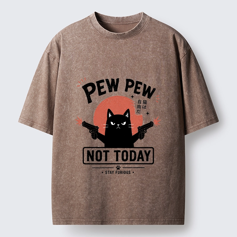 Tokyo-Tiger Not Today Black Cat Dual Pistols Mode Washed T-Shirt