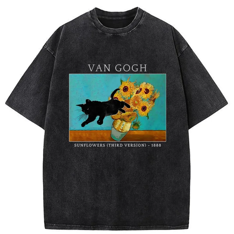 Tokyo-Tiger Naughty Cat With Sunflower Washed T-Shirt