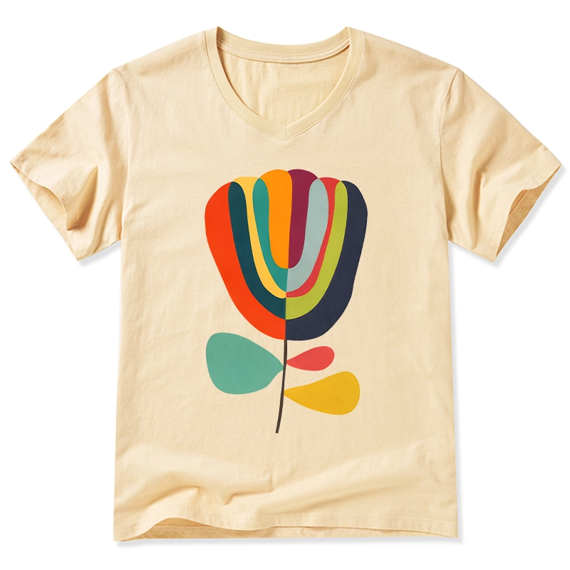 Tokyo-Tiger Colorful Flower Minimalist Print V-Neck Classic T-Shirt