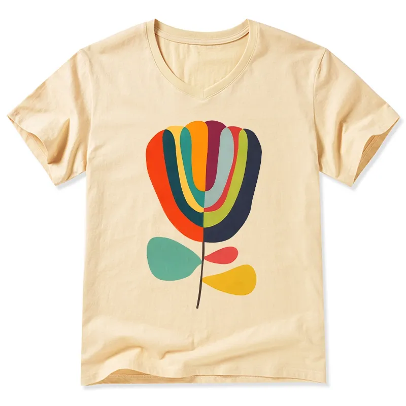 Tokyo-Tiger Colorful Flower Minimalist Print V-Neck Classic T-Shirt