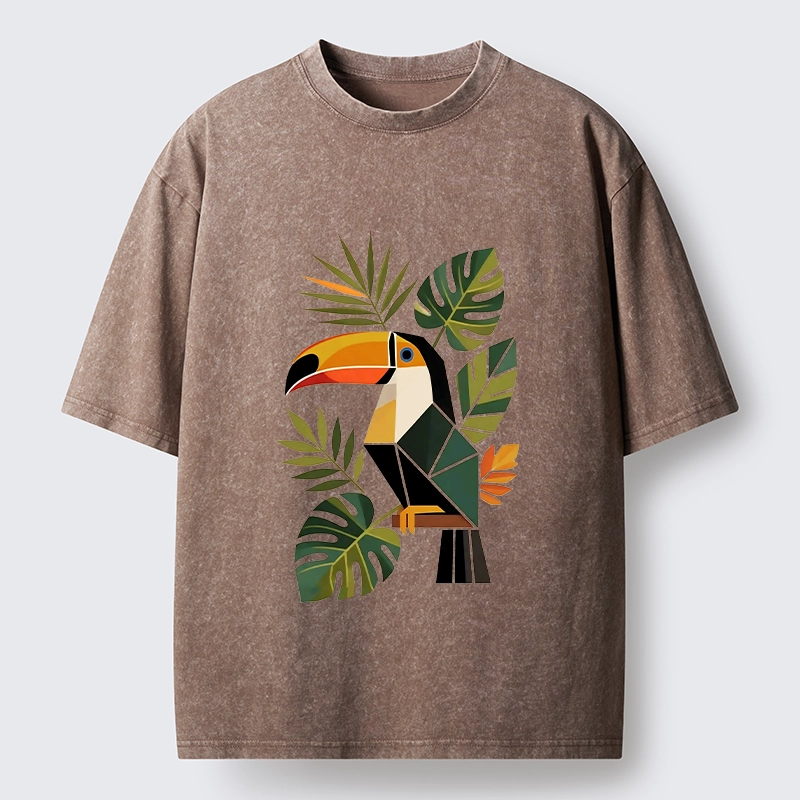 Tokyo-Tiger Tropical Toucan Art Washed T-Shirt