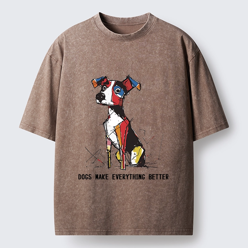 Tokyo-Tiger Colorful Puppy Street Art Graphic Washed T-Shirt