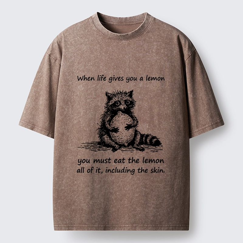 Tokyo-Tiger Sour Lemon Raccoon Funny Meme Washed T-Shirt
