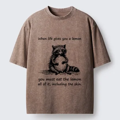 Tokyo-Tiger Sour Lemon Raccoon Funny Meme Washed T-Shirt