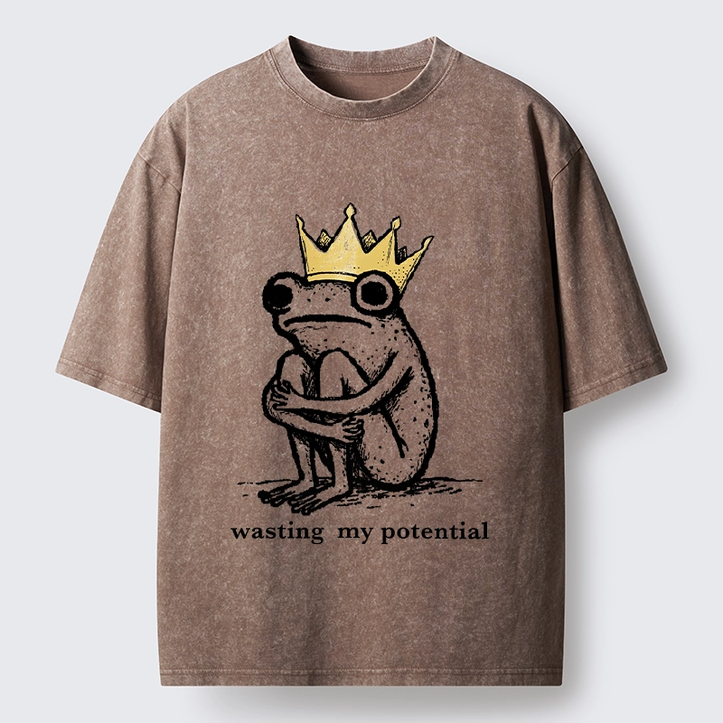 Tokyo-Tiger Crown Frog Wasted Potential Meme Washed T-Shirt
