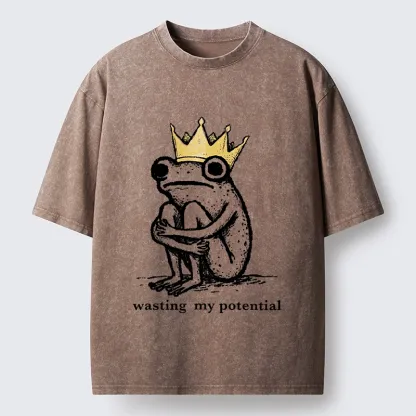 Tokyo-Tiger Crown Frog Wasted Potential Meme Washed T-Shirt