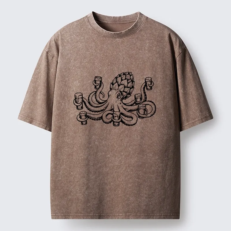 Tokyo-Tiger Sea Creature Loves Cold Brew Drinks Washed T-Shirt