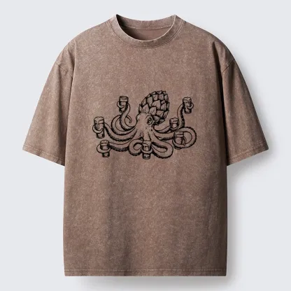 Tokyo-Tiger Sea Creature Loves Cold Brew Drinks Washed T-Shirt