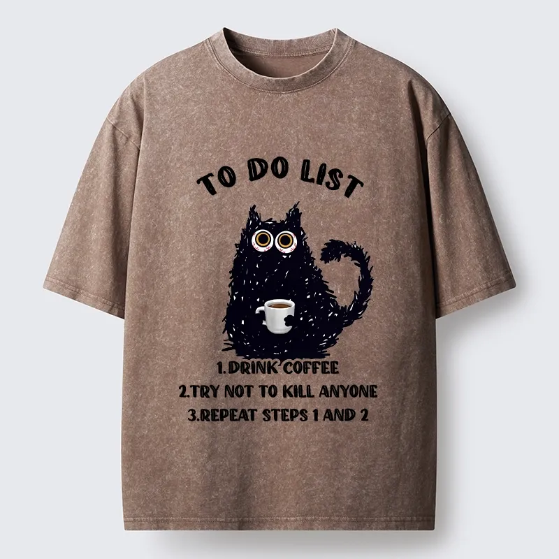 Tokyo-Tiger Funny Meme Daily Coffee Routine Washed T-Shirt
