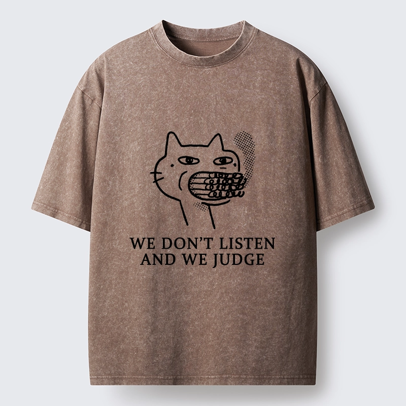 Tokyo-Tiger Funny Judging Cat Sketch Meme Washed T-Shirt
