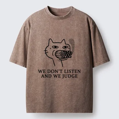 Tokyo-Tiger Funny Judging Cat Sketch Meme Washed T-Shirt