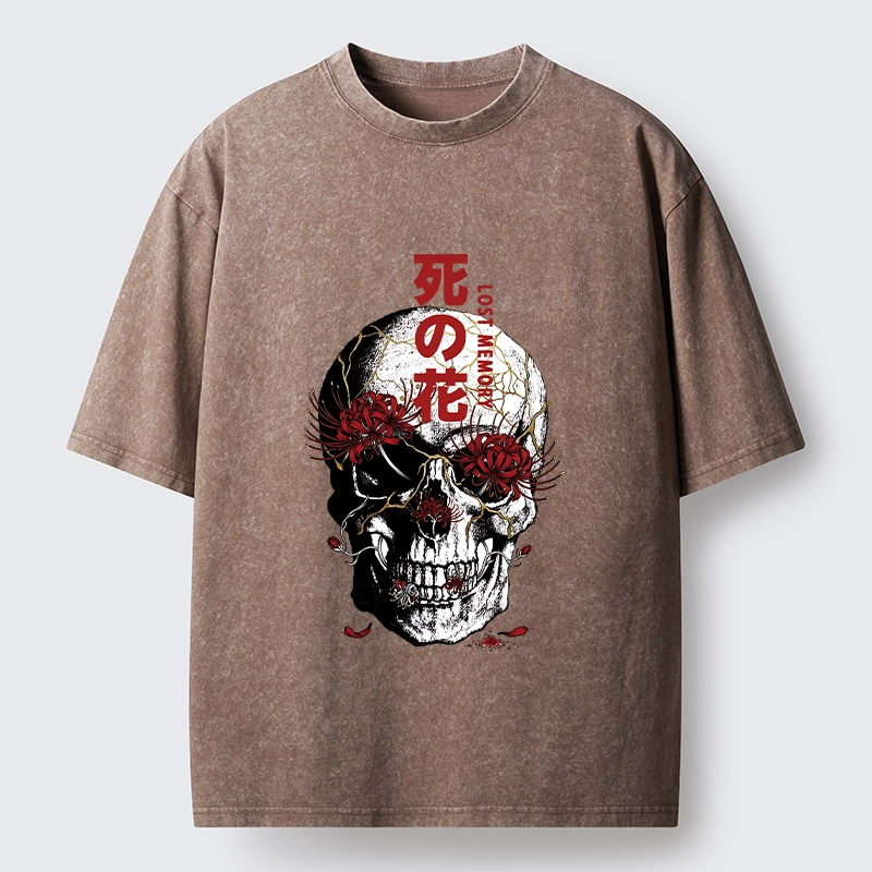 Tokyo-Tiger Dark Goth Spider Lily Skull Art Washed T-Shirt