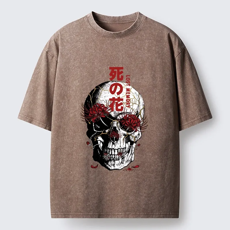 Tokyo-Tiger Dark Goth Spider Lily Skull Art Washed T-Shirt