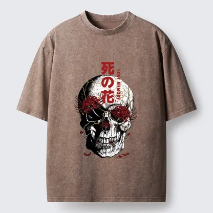 Tokyo-Tiger Dark Goth Spider Lily Skull Art Washed T-Shirt