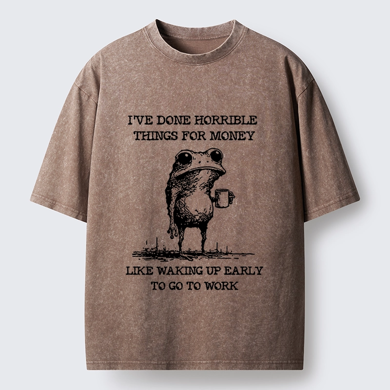 Tokyo-Tiger Funny Meme Work Early Wake Frog Washed T-Shirt