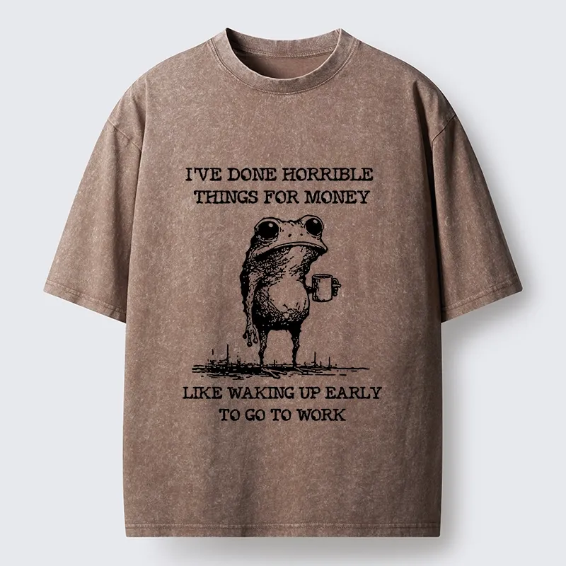 Tokyo-Tiger Funny Meme Work Early Wake Frog Washed T-Shirt