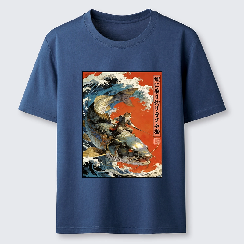Tokyo-Tiger Ukiyo E Cat Fishing Art Classic T-Shirt