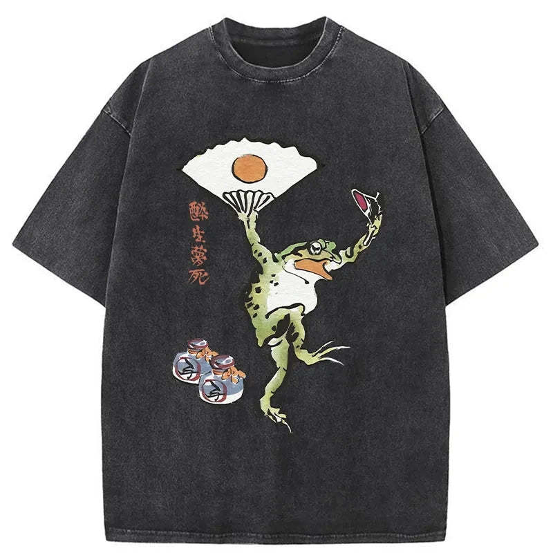 Tokyo-Tiger Dancing Frog Japanese Washed T-Shirt