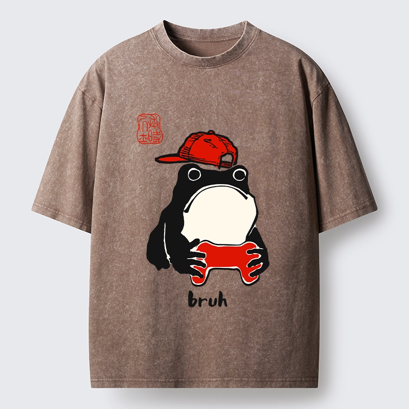 Tokyo-Tiger Funny Meme Bruh Street Frog Washed T-Shirt