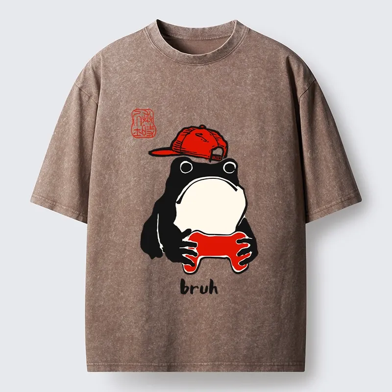 Tokyo-Tiger Funny Meme Bruh Street Frog Washed T-Shirt
