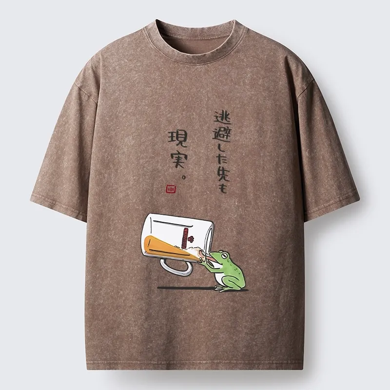 Tokyo-Tiger Chill Escape Frog Sake Graphic Washed T-Shirt