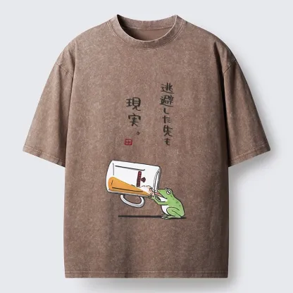 Tokyo-Tiger Chill Escape Frog Sake Graphic Washed T-Shirt