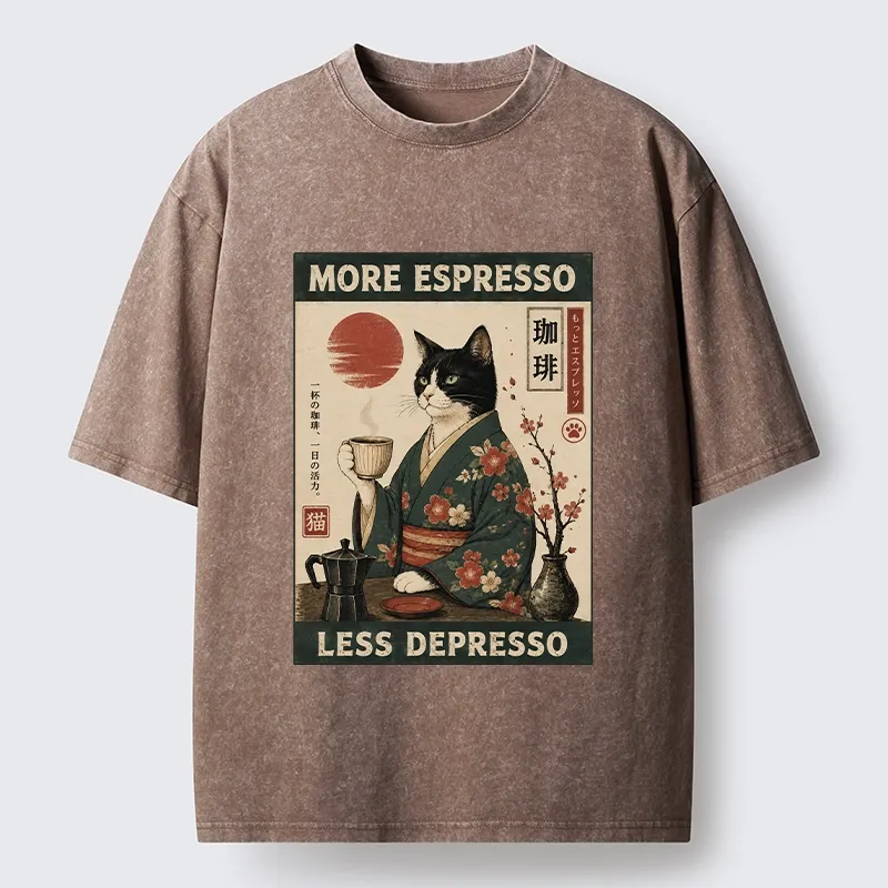 Tokyo-Tiger Funny Meme Kimono Cat Coffee Poster Washed T-Shirt