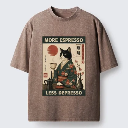 Tokyo-Tiger Funny Meme Kimono Cat Coffee Poster Washed T-Shirt