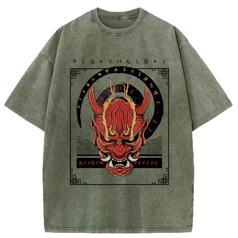 Tokyo-Tiger Japanese Horror Masks Washed T-Shirt