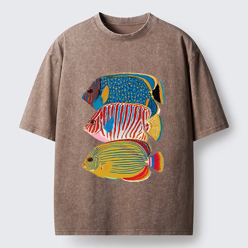 Tokyo-Tiger Three Bright Tropical Ocean Fish Washed T-Shirt