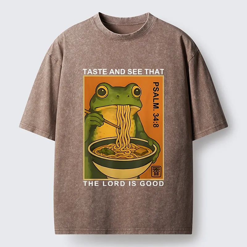 Tokyo-Tiger Asian Frog Slurp Noodle Humor Washed T-Shirt