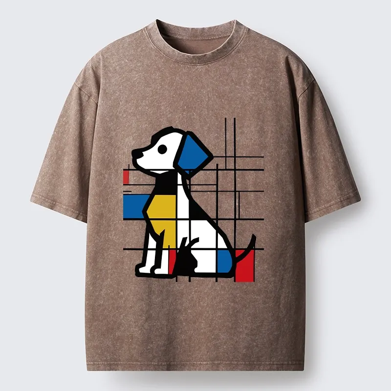 Tokyo-Tiger Mondrian Geometric Dog Art Washed T-Shirt