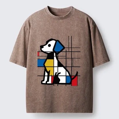 Tokyo-Tiger Mondrian Geometric Dog Art Washed T-Shirt