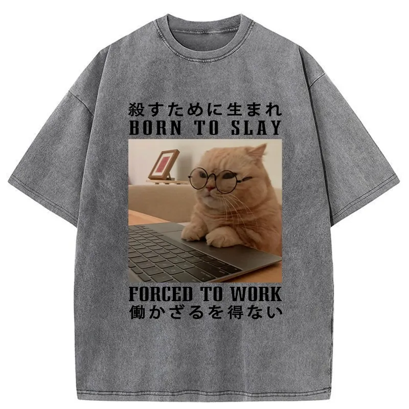 Tokyo-Tiger Born To Slay Forced To Work Funny Washed T-Shirt