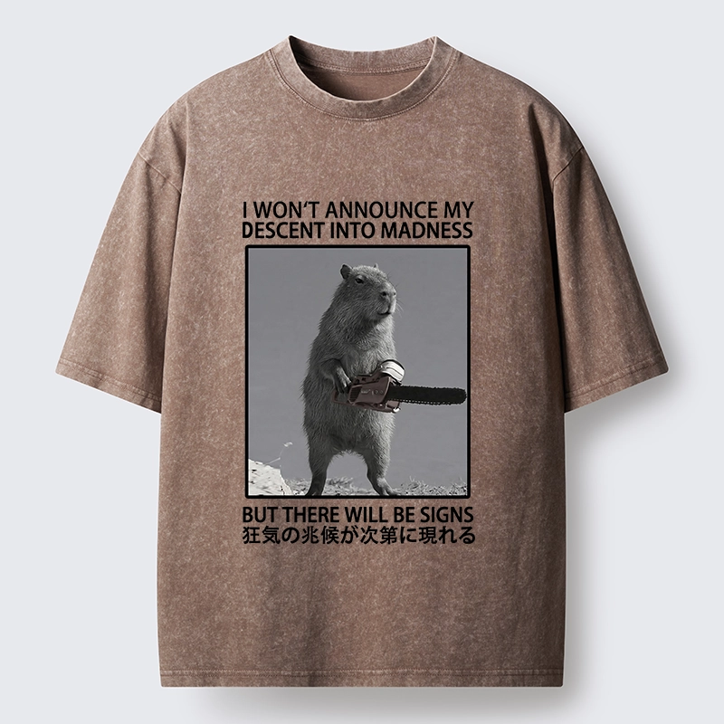 Tokyo-Tiger Funny Meme Chainsaw Capybara Madness Washed T-Shirt