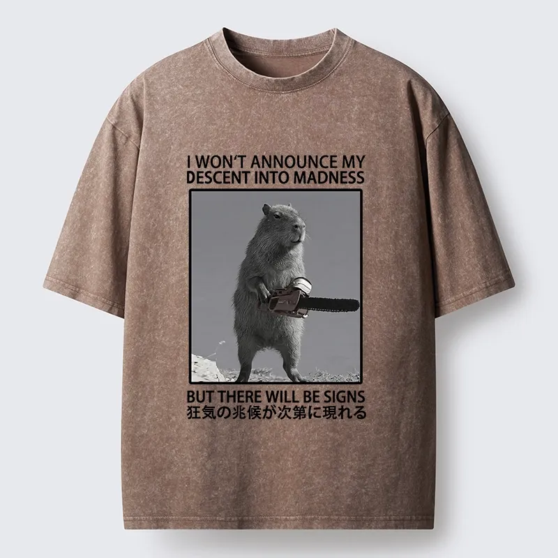 Tokyo-Tiger Funny Meme Chainsaw Capybara Madness Washed T-Shirt