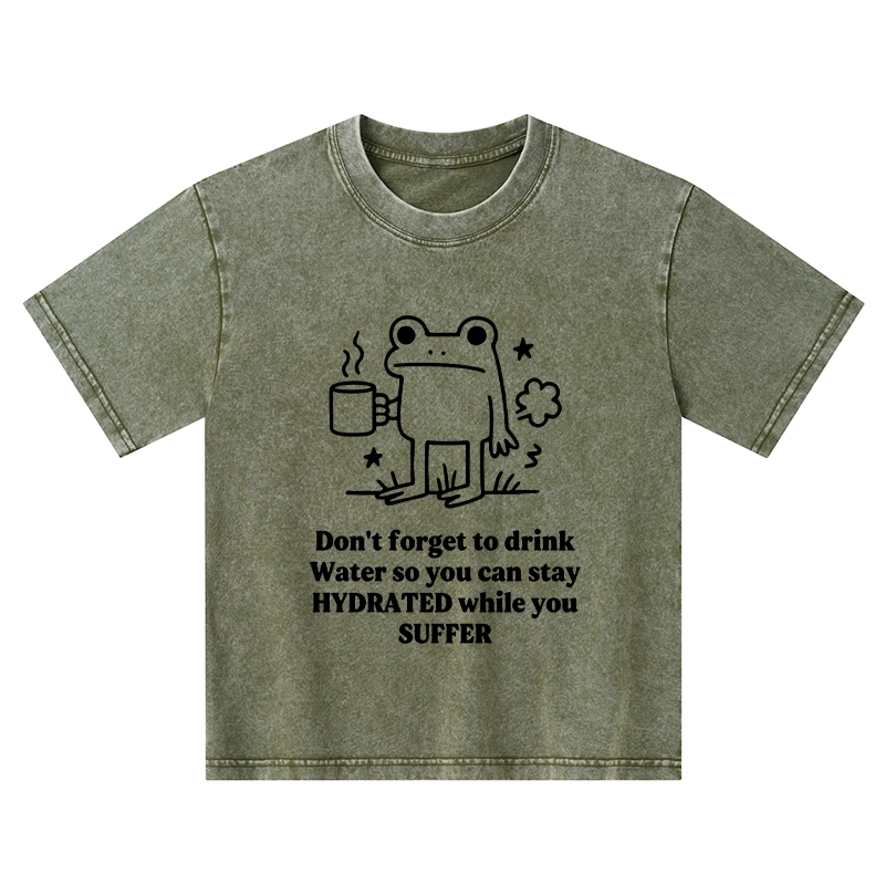 Tokyo-Tiger Frog Says Drink Water Kids Washed T-Shirt