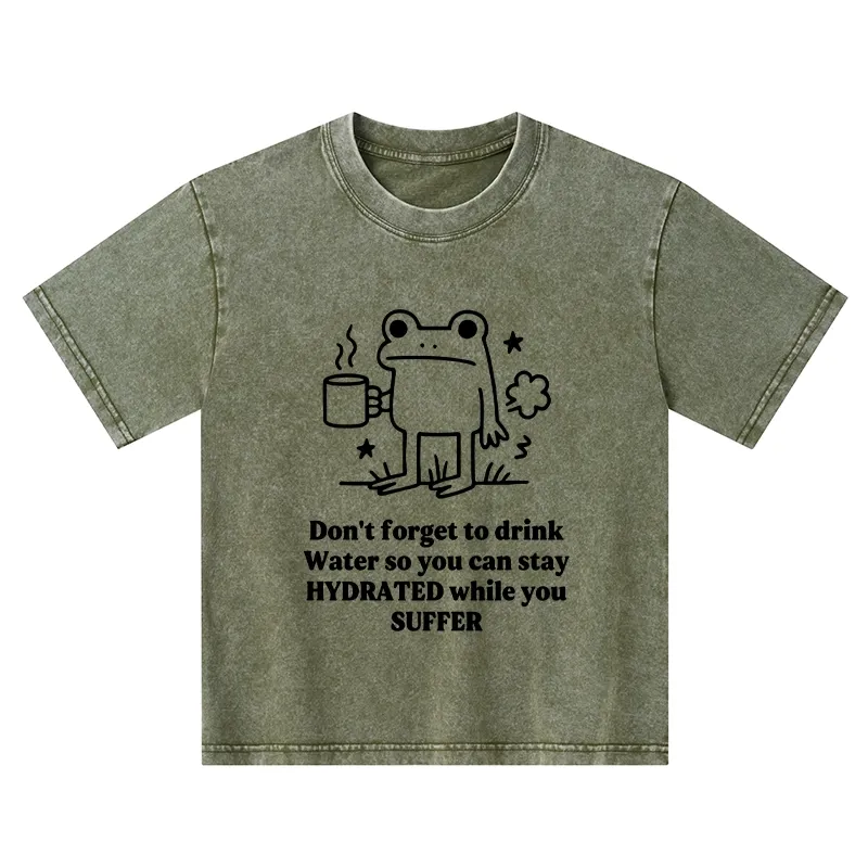 Tokyo-Tiger Frog Says Drink Water Kids Washed T-Shirt
