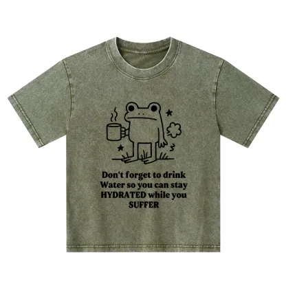 Tokyo-Tiger Frog Says Drink Water Kids Washed T-Shirt