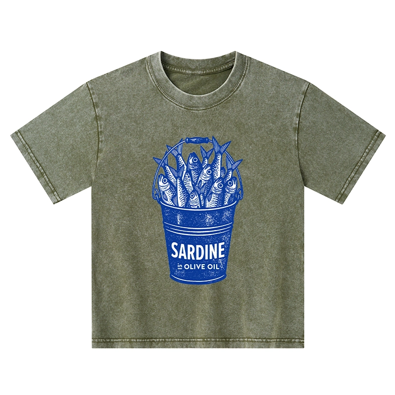 Tokyo-Tiger Vintage Bucket Full Of Fresh Sardines Kids Washed T-Shirt
