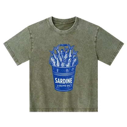 Tokyo-Tiger Vintage Bucket Full Of Fresh Sardines Kids Washed T-Shirt
