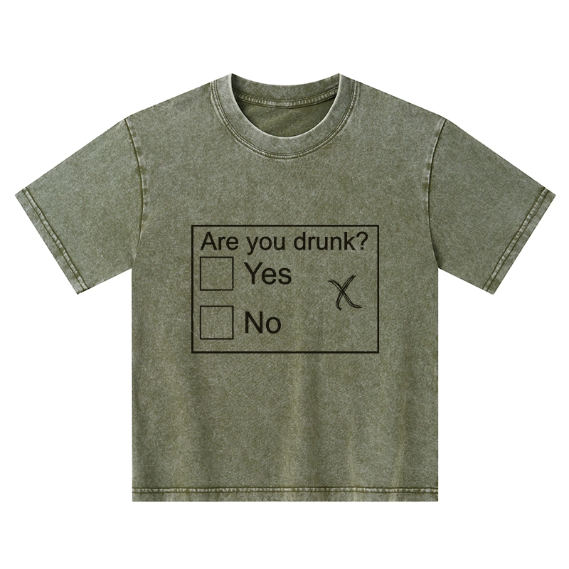 Tokyo-Tiger Confused Drunk Checkbox Graphic Kids Washed T-Shirt