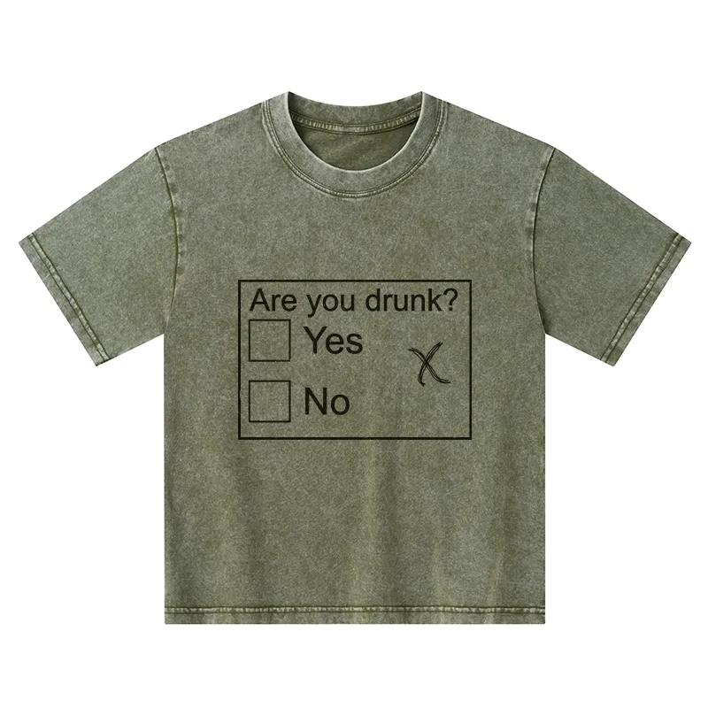 Tokyo-Tiger Confused Drunk Checkbox Graphic Kids Washed T-Shirt