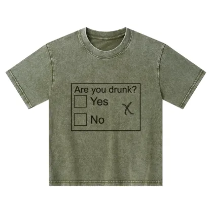 Tokyo-Tiger Confused Drunk Checkbox Graphic Kids Washed T-Shirt