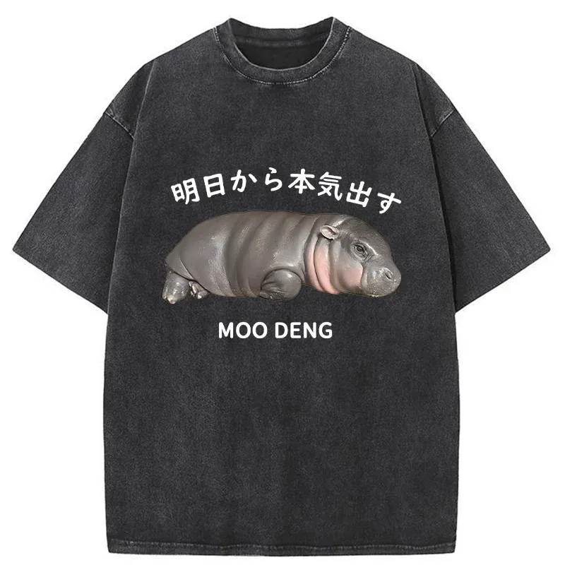 Tokyo-Tiger Lazy Moo Deng Washed T-Shirt