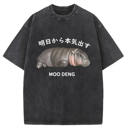 Tokyo-Tiger Lazy Moo Deng Washed T-Shirt