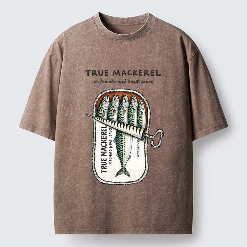 Tokyo-Tiger Funny Meme Vintage Seafood Can Graphic Washed T-Shirt