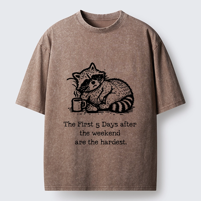 Tokyo-Tiger Funny Meme Monday Blues Coffee Raccoon Washed T-Shirt