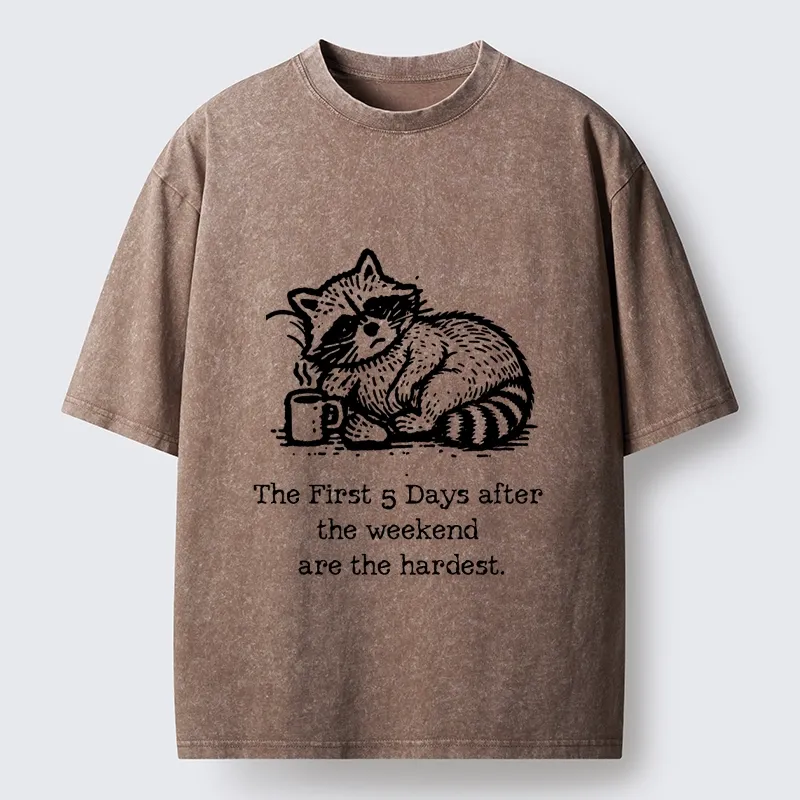 Tokyo-Tiger Funny Meme Monday Blues Coffee Raccoon Washed T-Shirt